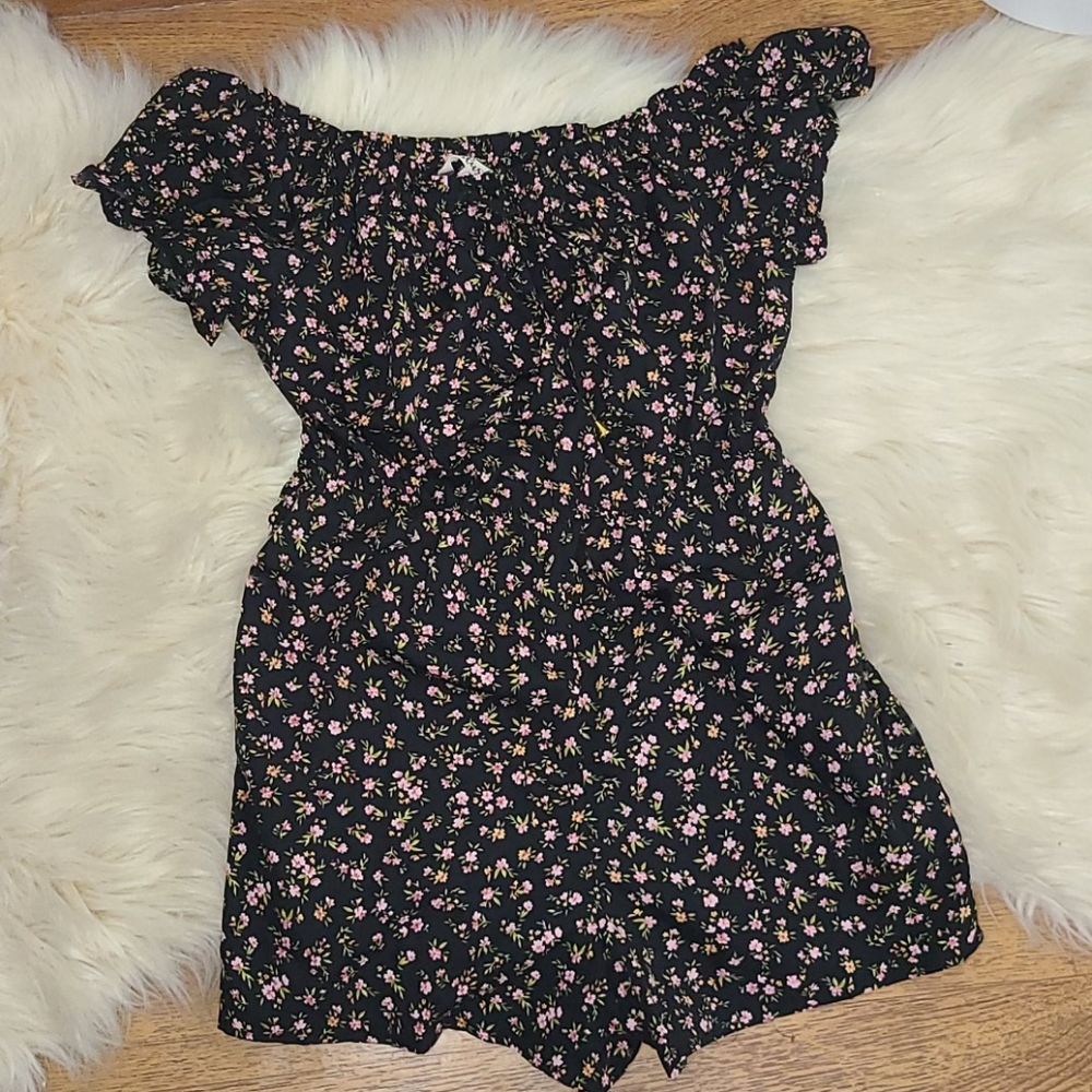 Hint of Blush romper large black floral print